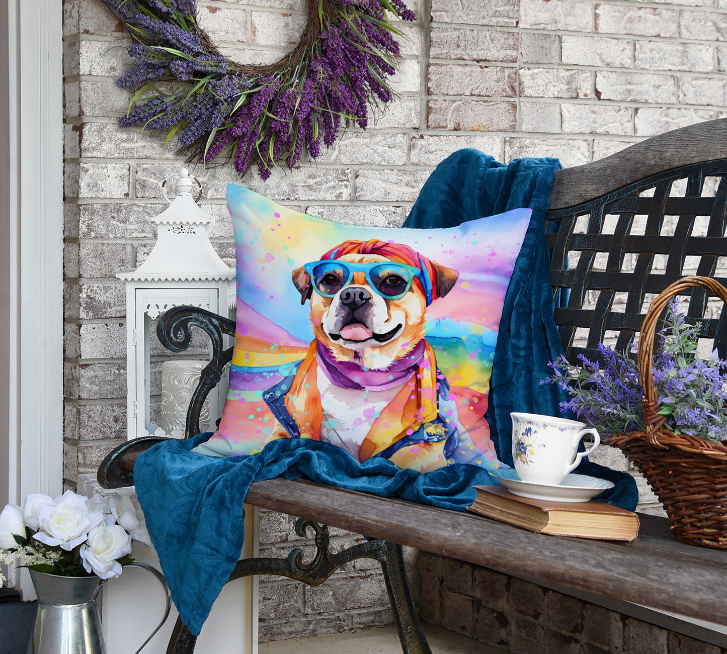 Pug Hippie Dawg Throw Pillow