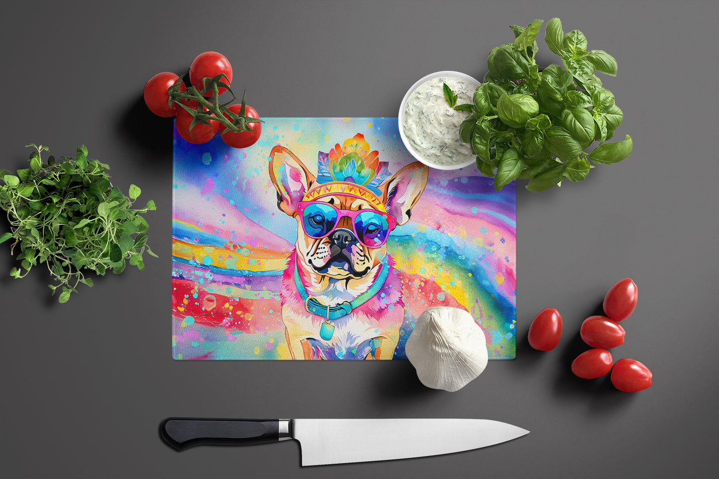 Pug Hippie Dawg Glass Cutting Board