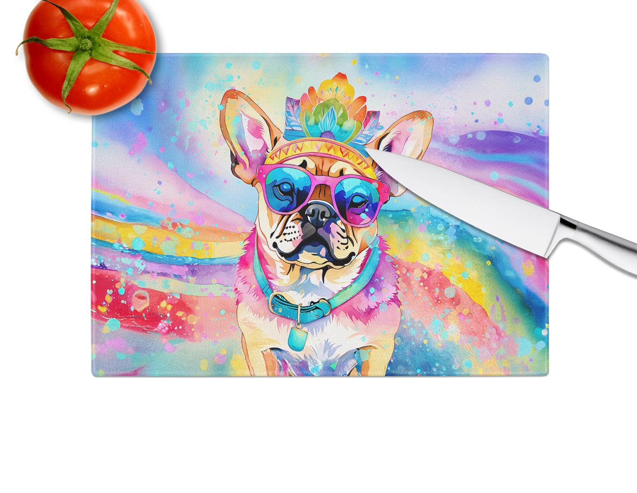 Pug Hippie Dawg Glass Cutting Board