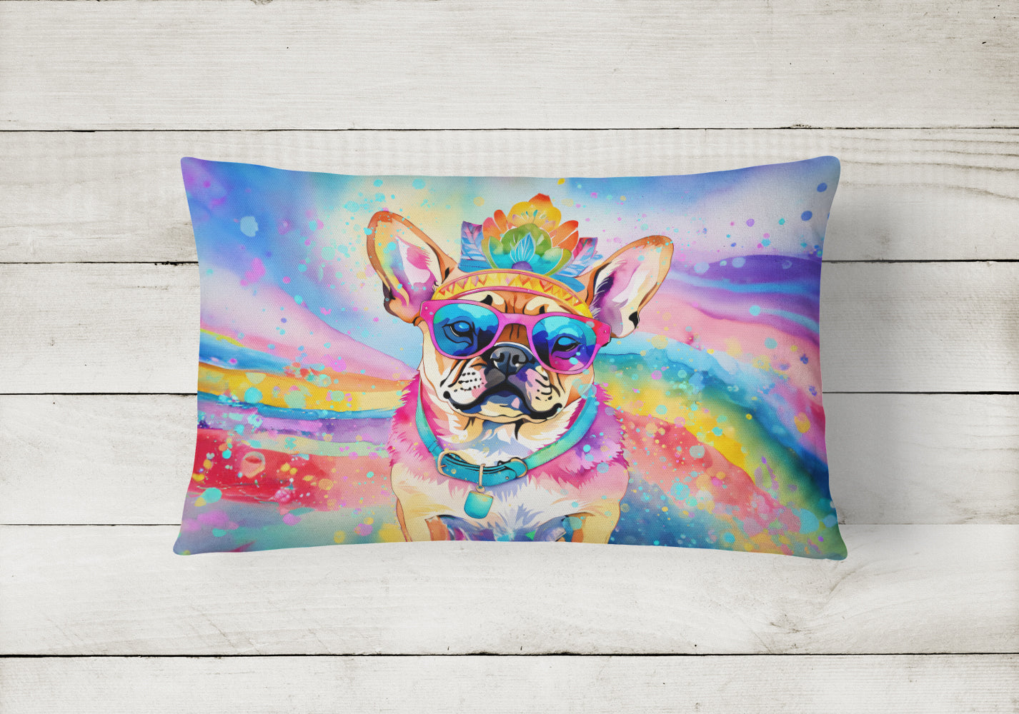 Pug Hippie Dawg Throw Pillow