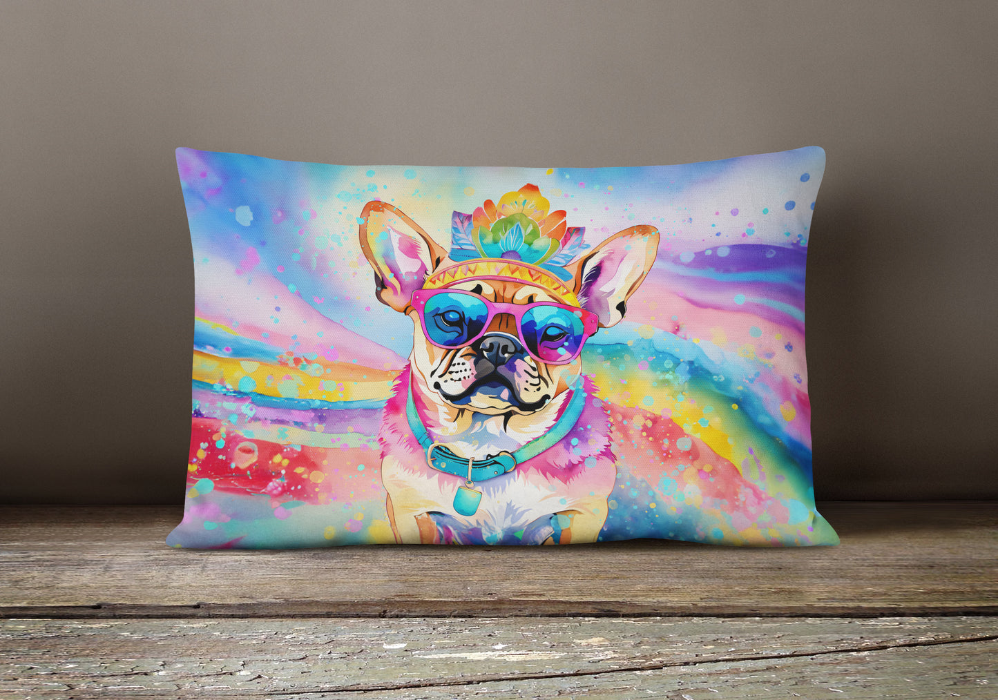 Pug Hippie Dawg Throw Pillow