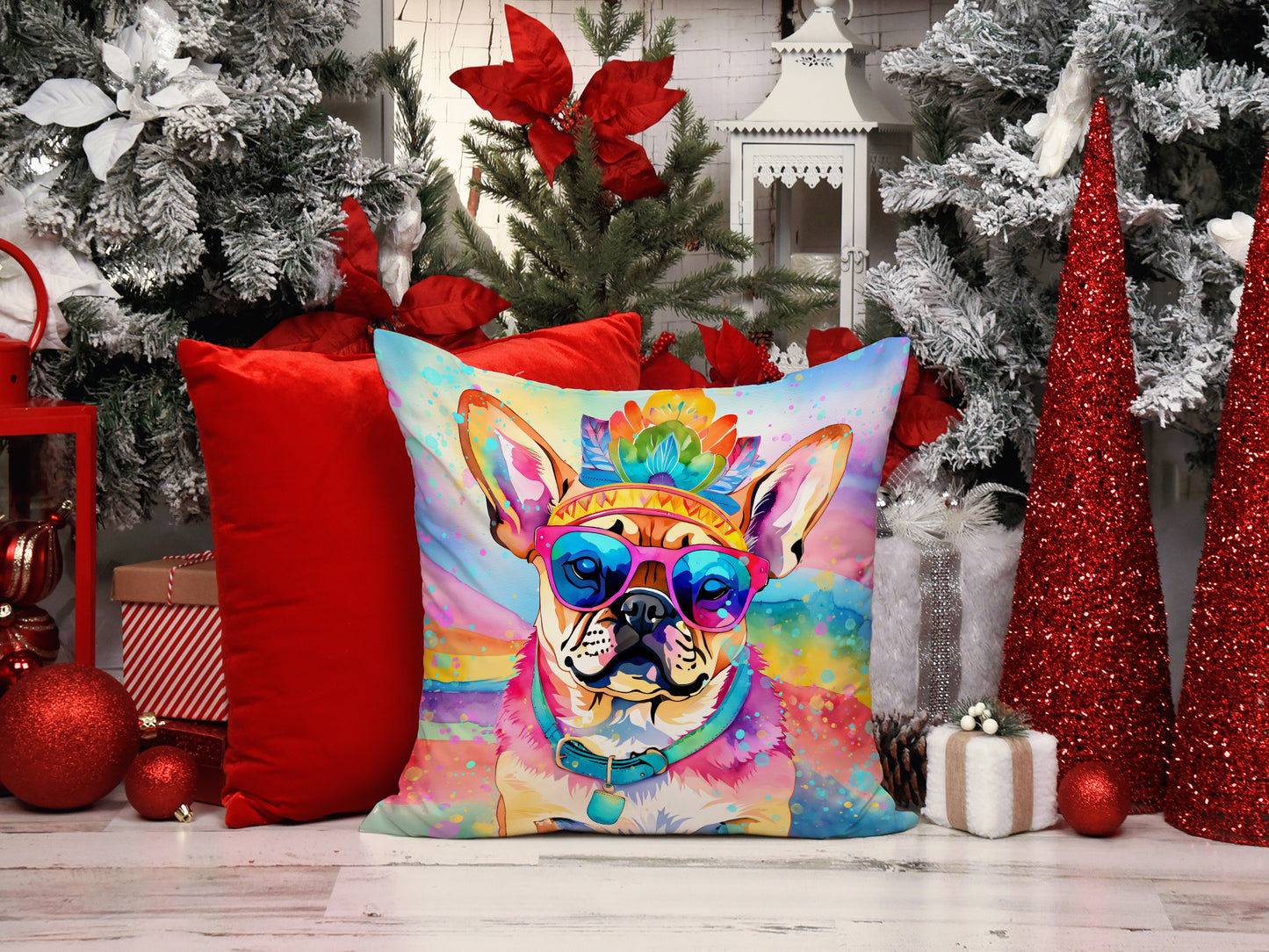 Pug Hippie Dawg Throw Pillow