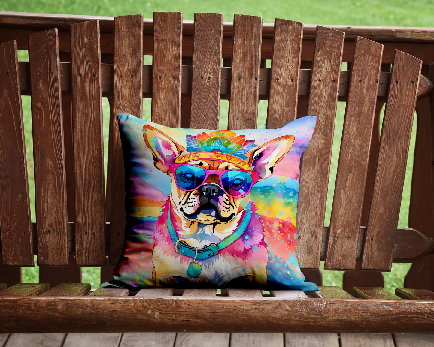 Pug Hippie Dawg Throw Pillow