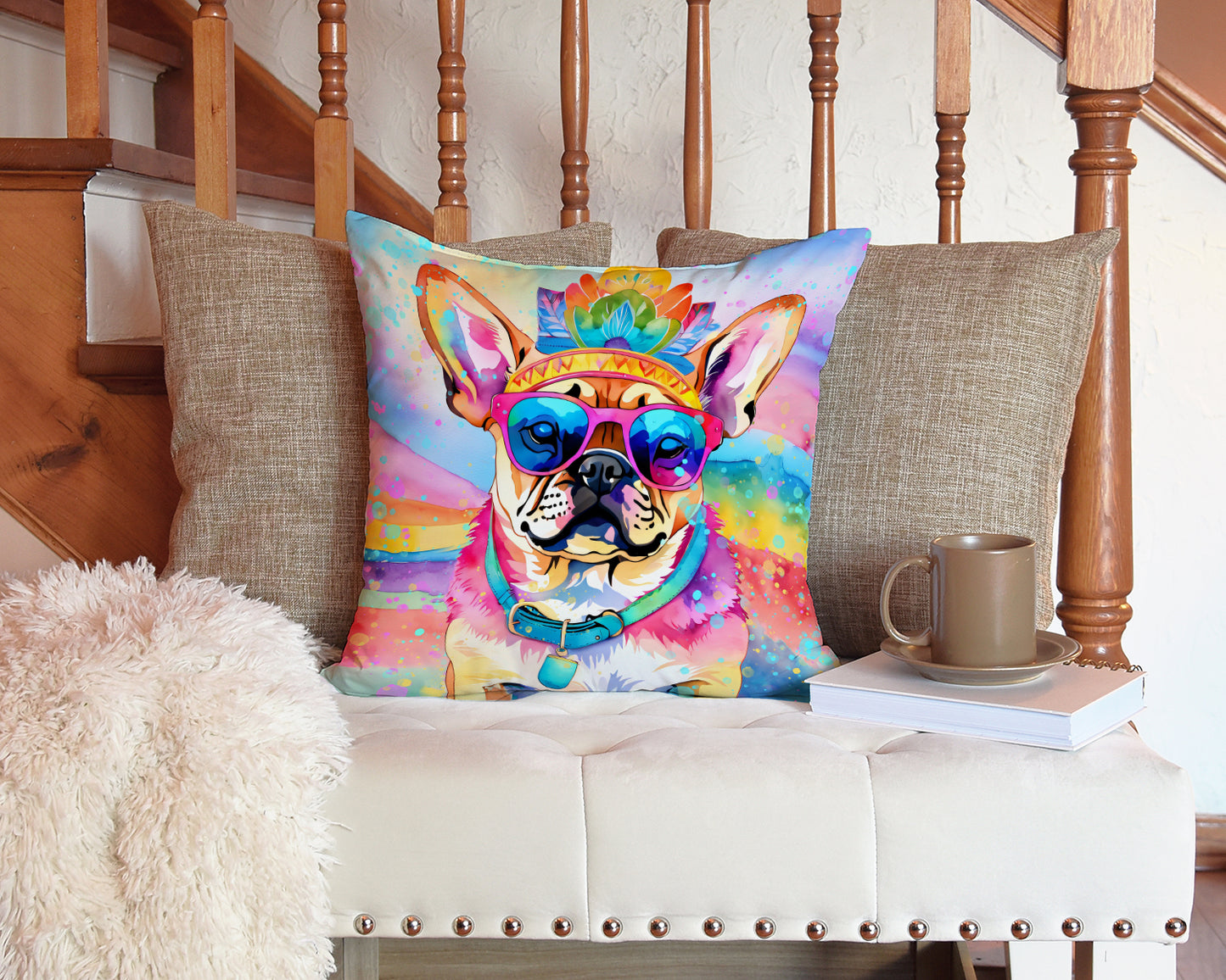 Pug Hippie Dawg Throw Pillow