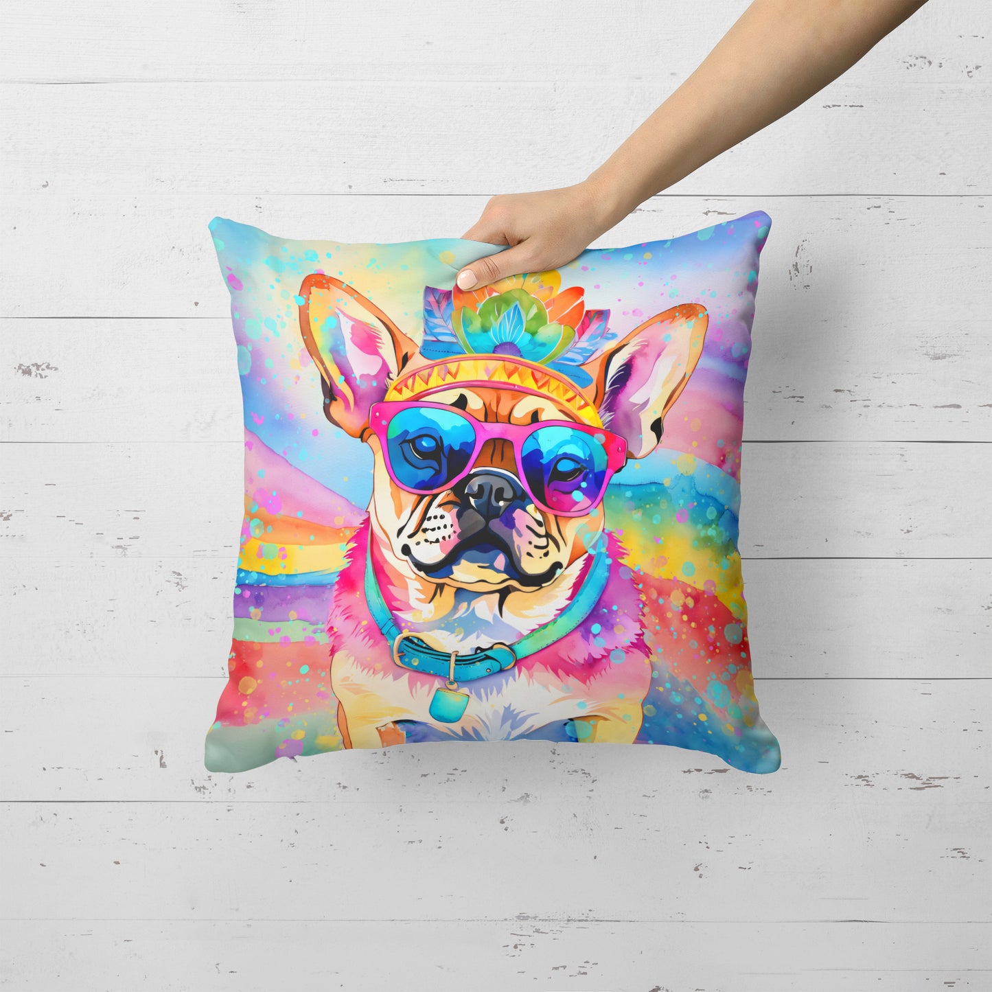 Pug Hippie Dawg Throw Pillow