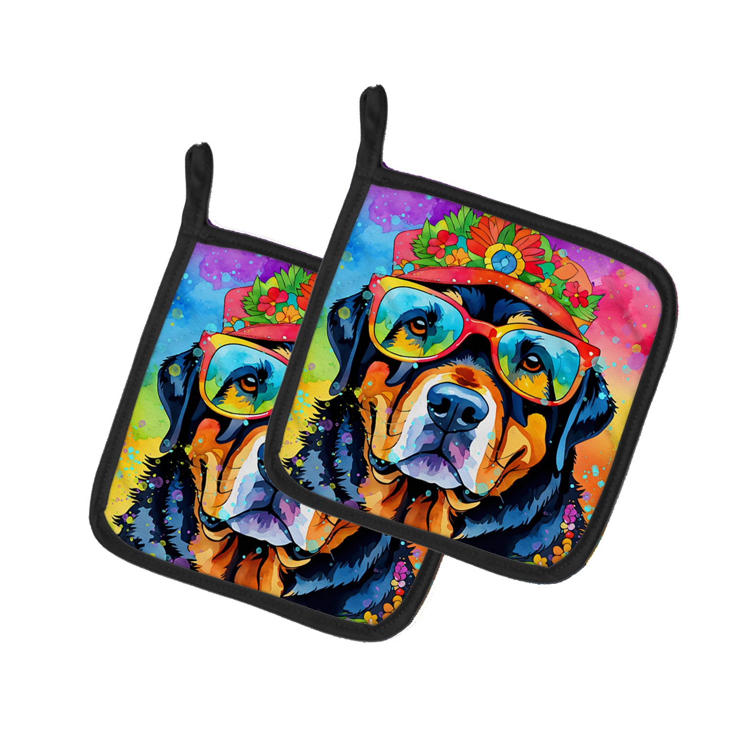 Buy this Rottweiler Hippie Dawg Pair of Pot Holders