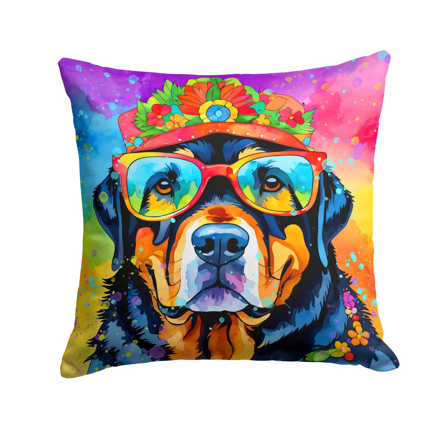 Buy this Rottweiler Hippie Dawg Throw Pillow