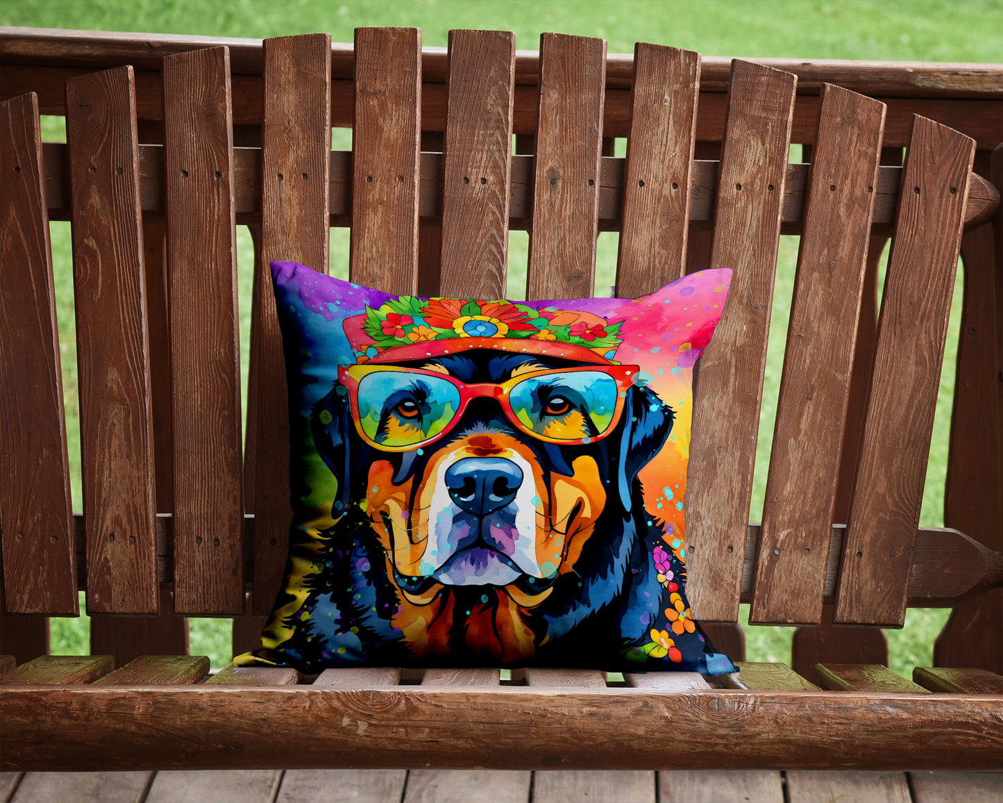 Rottweiler Hippie Dawg Throw Pillow