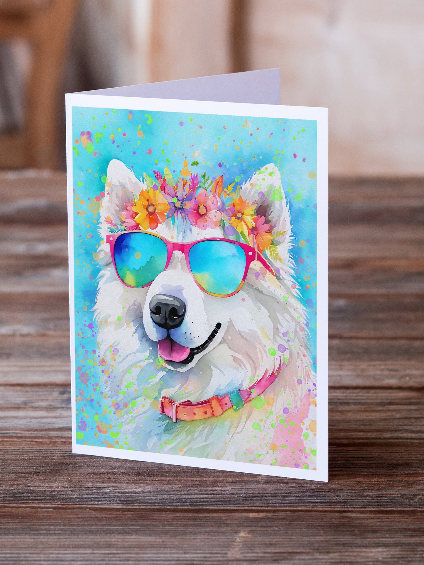 Samoyed Hippie Dawg Greeting Cards Pack of 8