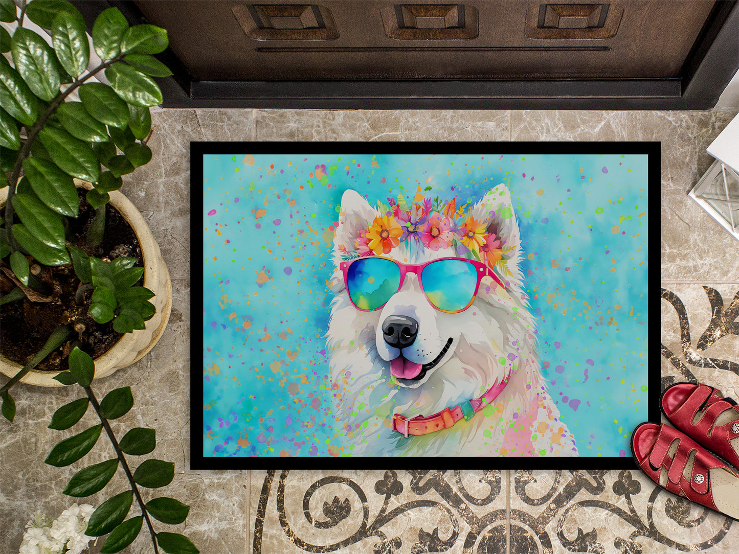 Samoyed Hippie Dawg Doormat