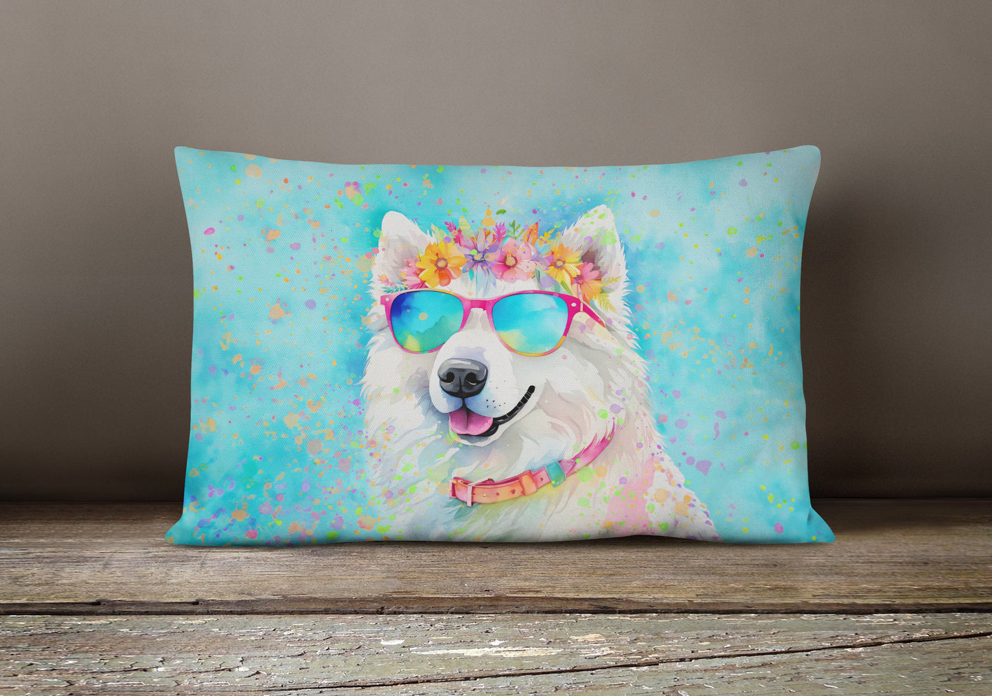 Samoyed Hippie Dawg Throw Pillow