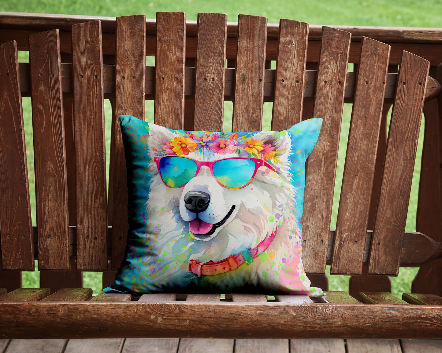 Samoyed Hippie Dawg Throw Pillow