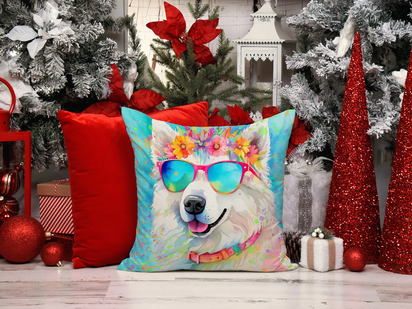 Samoyed Hippie Dawg Throw Pillow