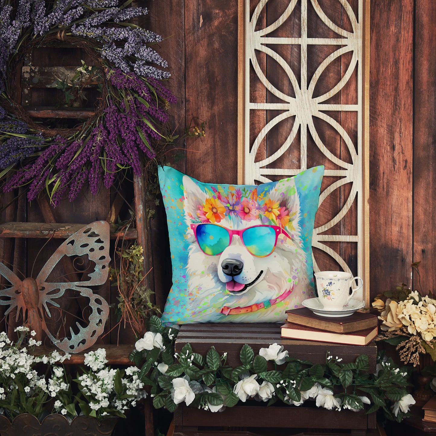 Samoyed Hippie Dawg Throw Pillow