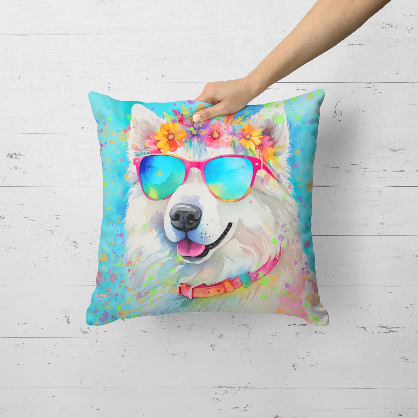 Samoyed Hippie Dawg Throw Pillow