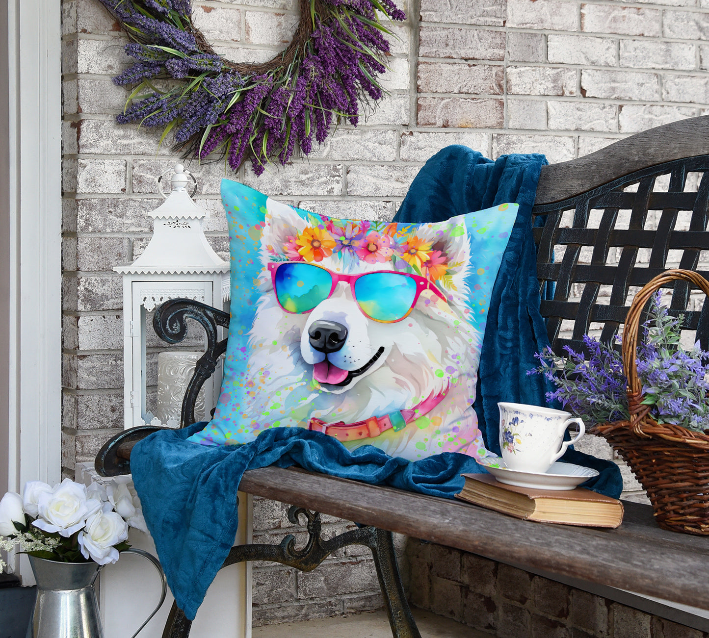 Samoyed Hippie Dawg Throw Pillow