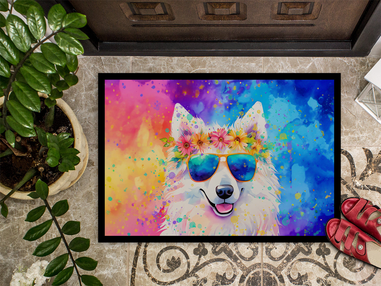 Samoyed Hippie Dawg Doormat