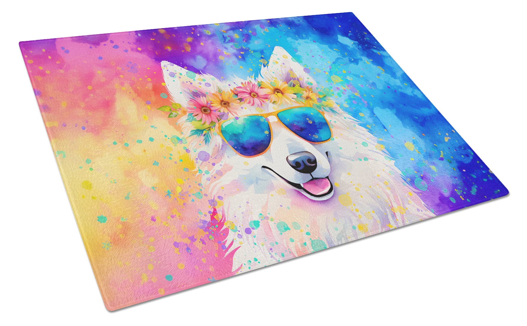 Buy this Samoyed Hippie Dawg Glass Cutting Board