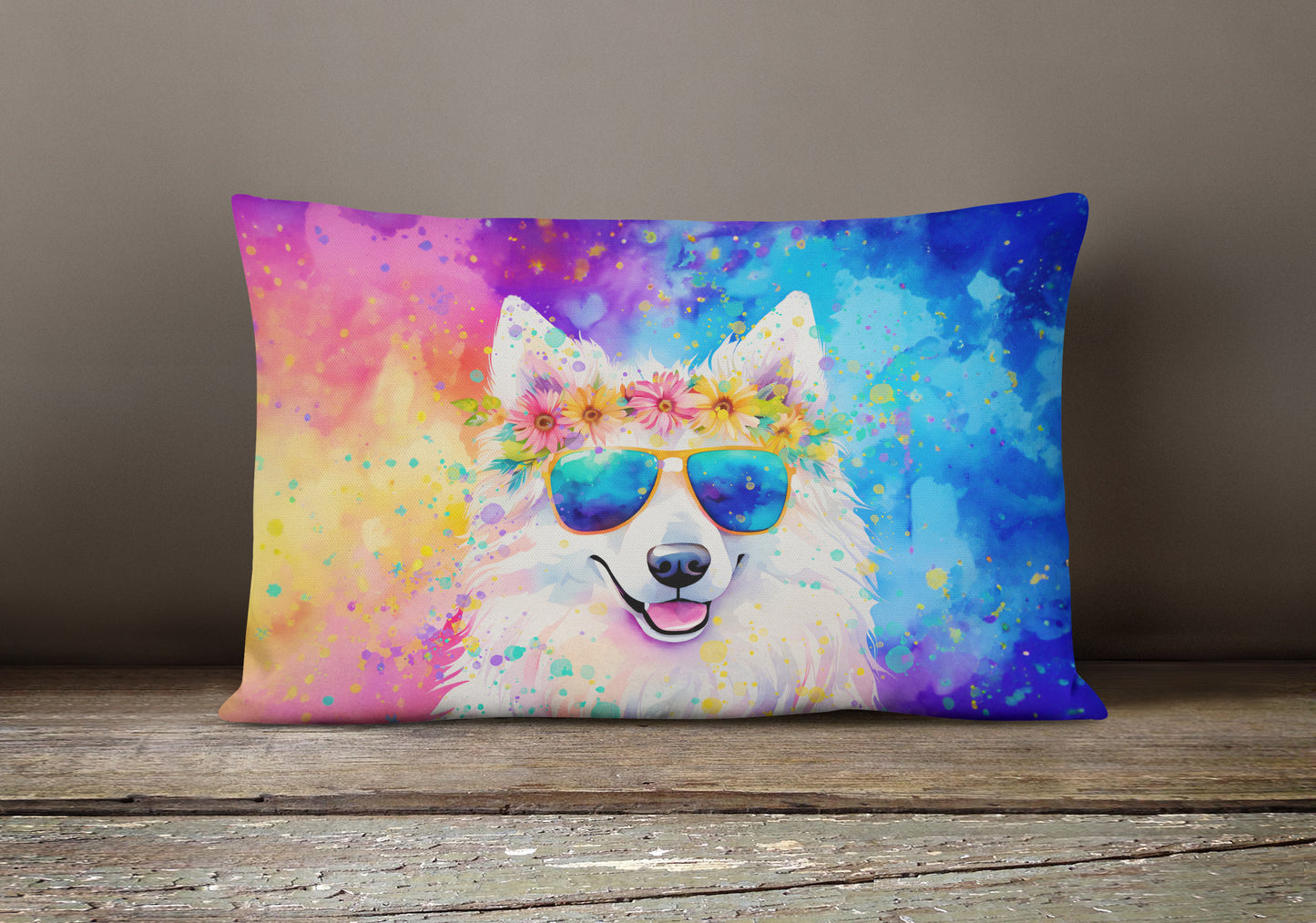 Samoyed Hippie Dawg Throw Pillow