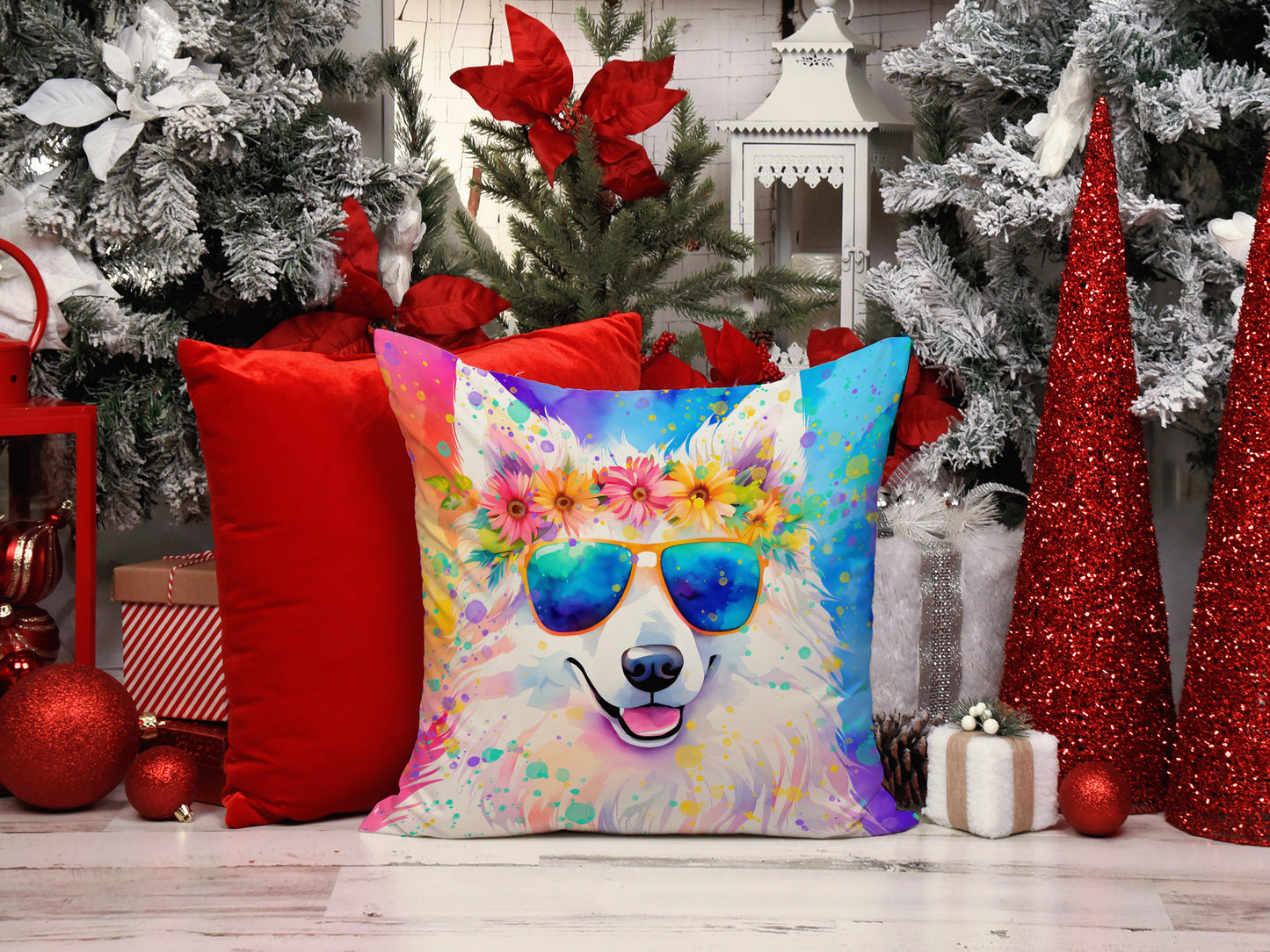 Samoyed Hippie Dawg Throw Pillow