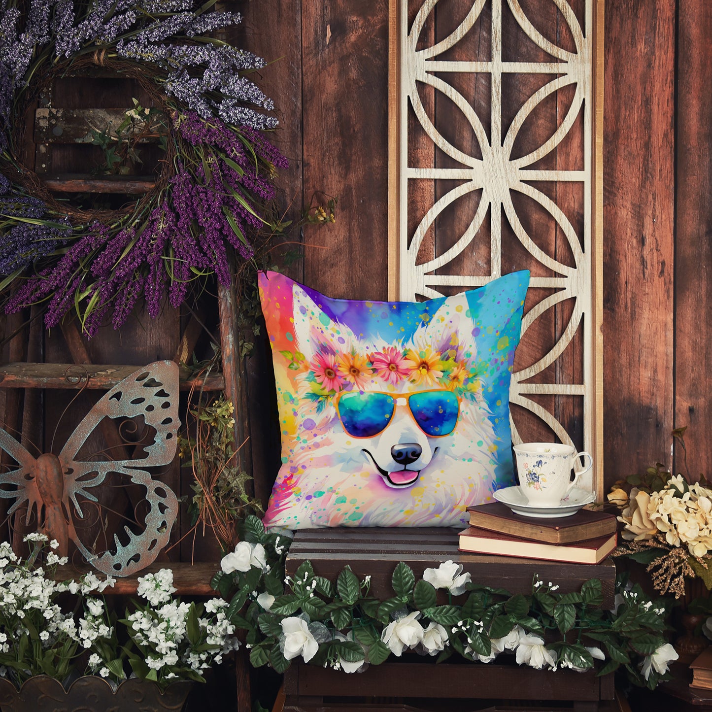 Samoyed Hippie Dawg Throw Pillow