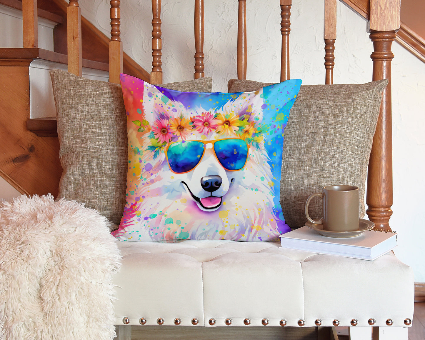 Samoyed Hippie Dawg Throw Pillow