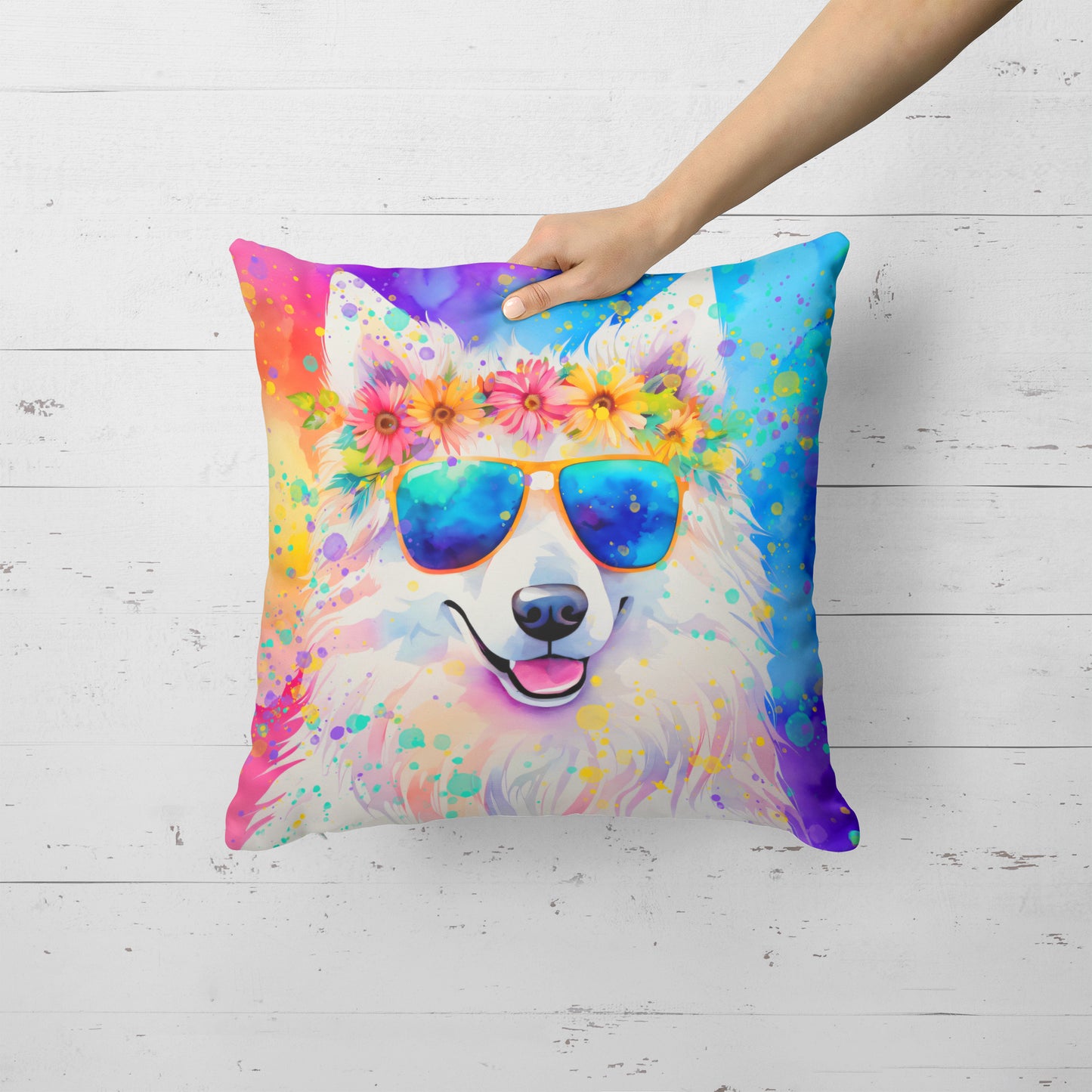 Samoyed Hippie Dawg Throw Pillow