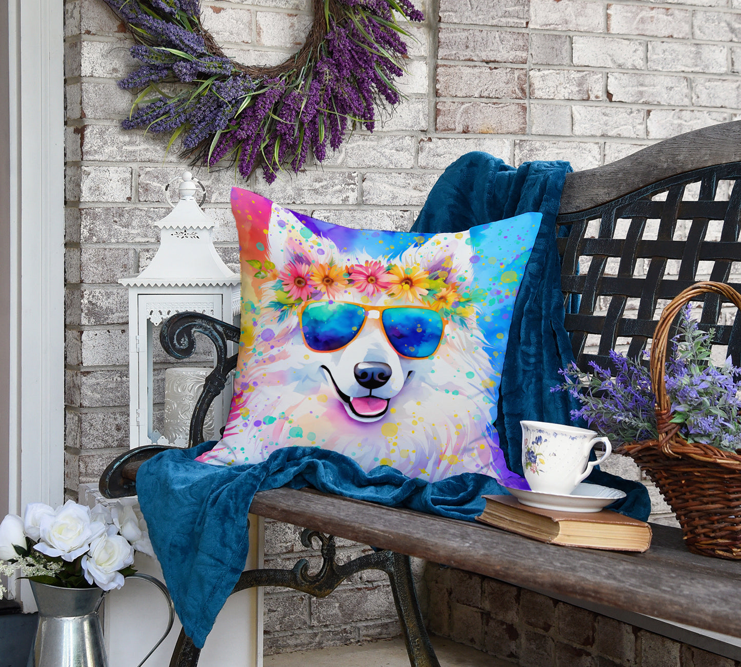 Samoyed Hippie Dawg Throw Pillow