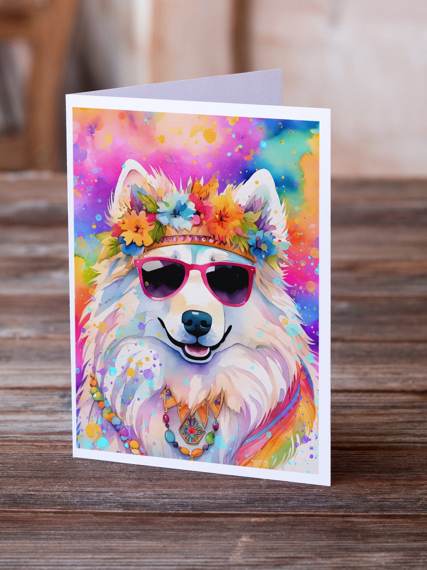 Samoyed Hippie Dawg Greeting Cards Pack of 8