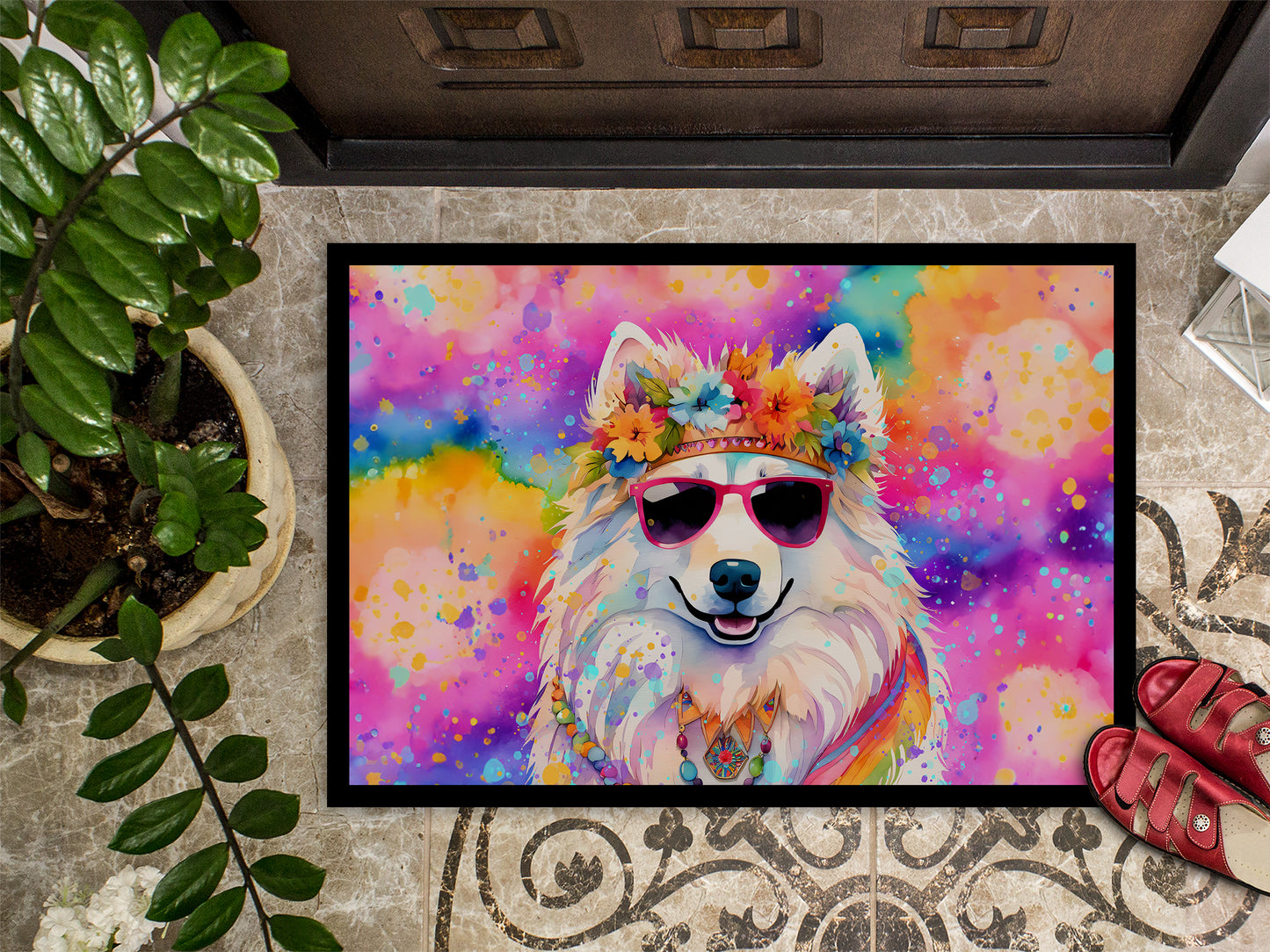 Samoyed Hippie Dawg Doormat