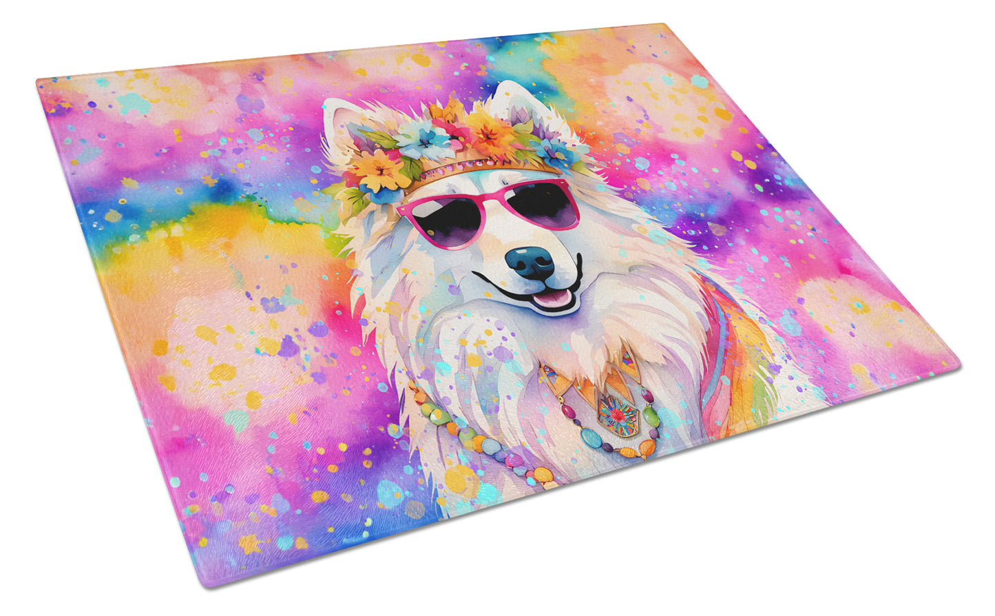 Buy this Samoyed Hippie Dawg Glass Cutting Board