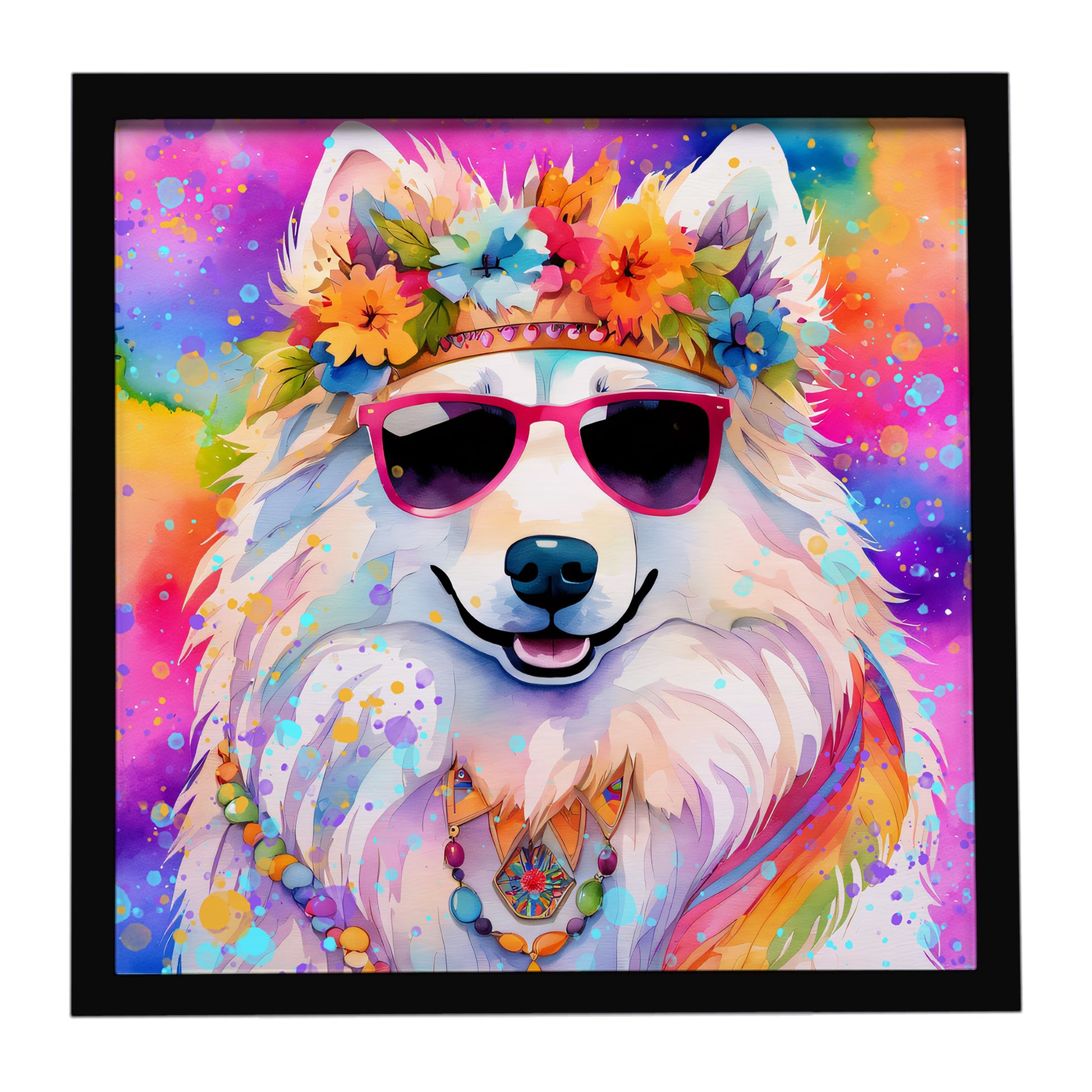 Buy this Samoyed Hippie Dawg Framed Metal Print