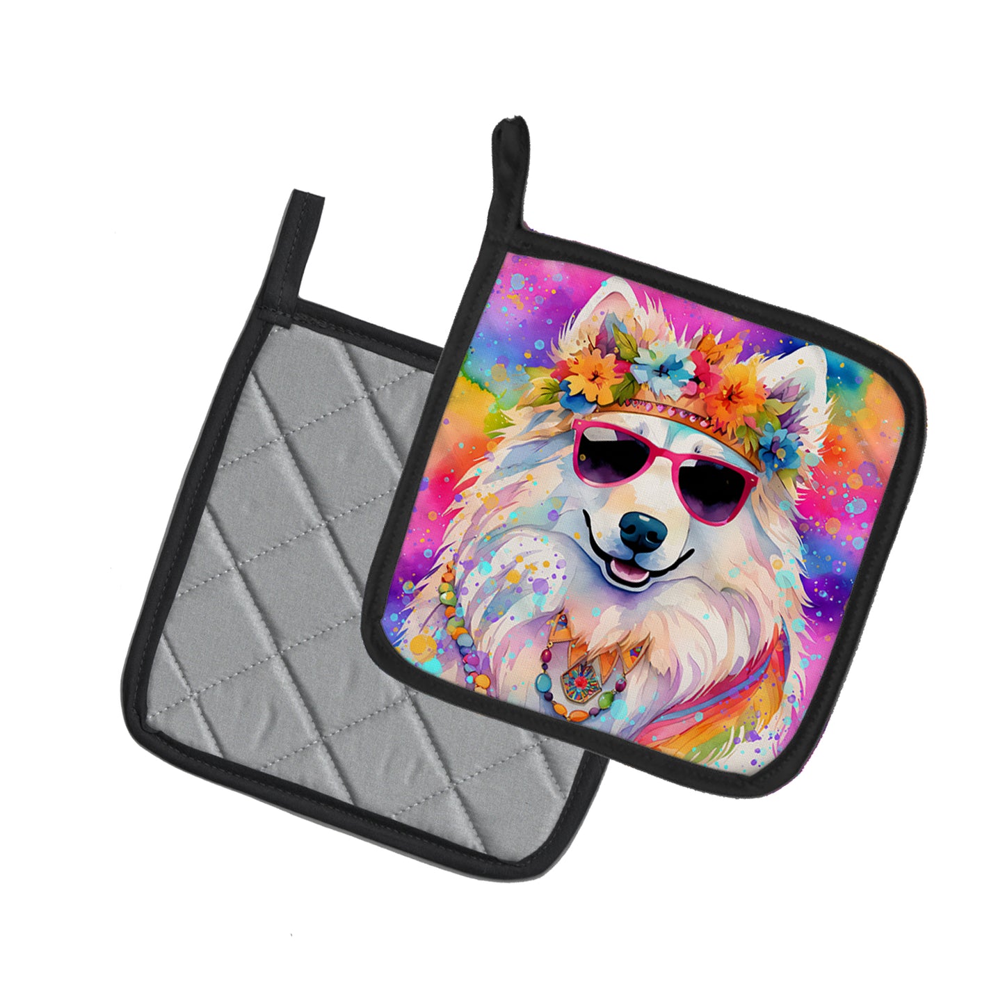 Samoyed Hippie Dawg Pair of Pot Holders