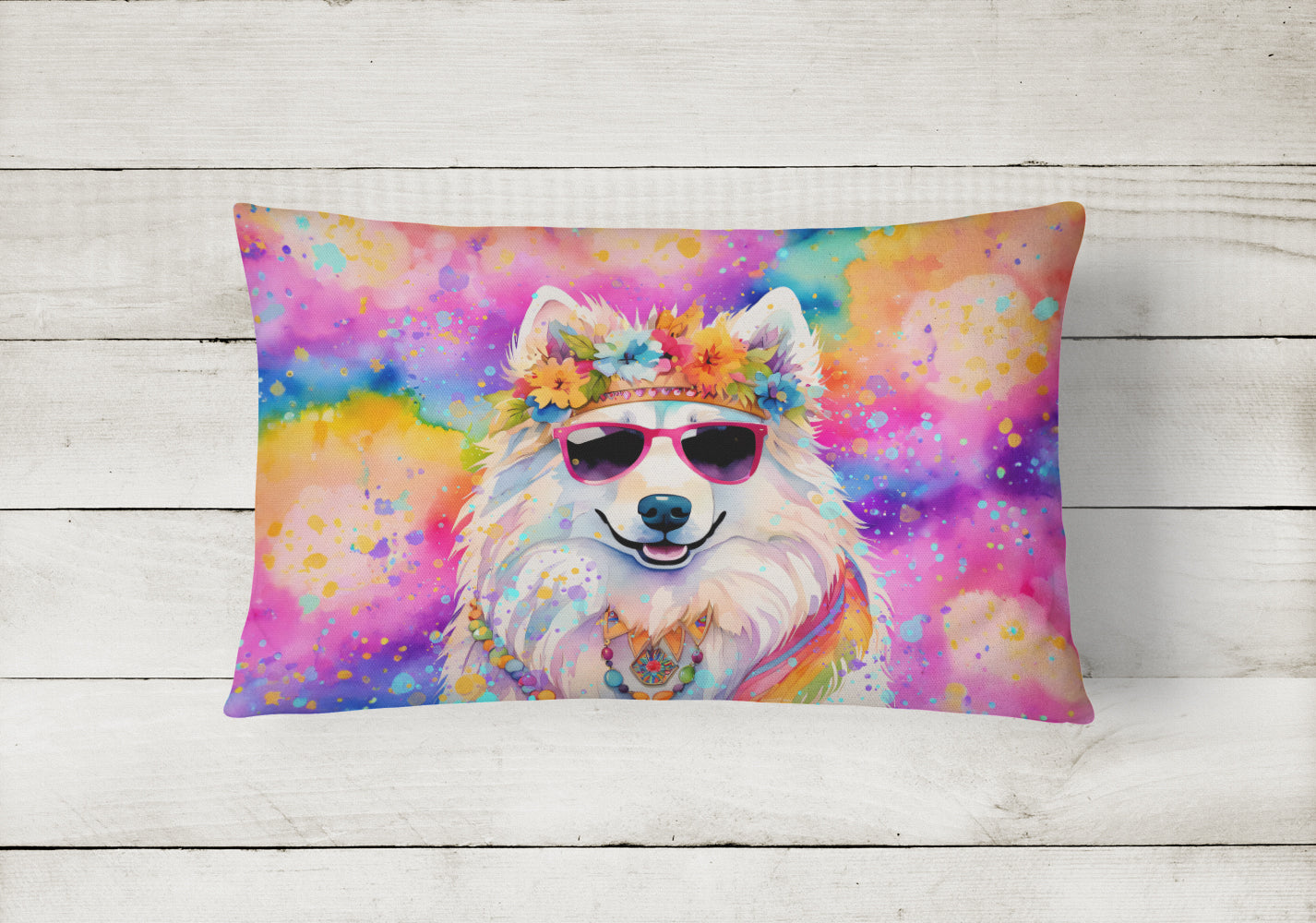 Samoyed Hippie Dawg Throw Pillow