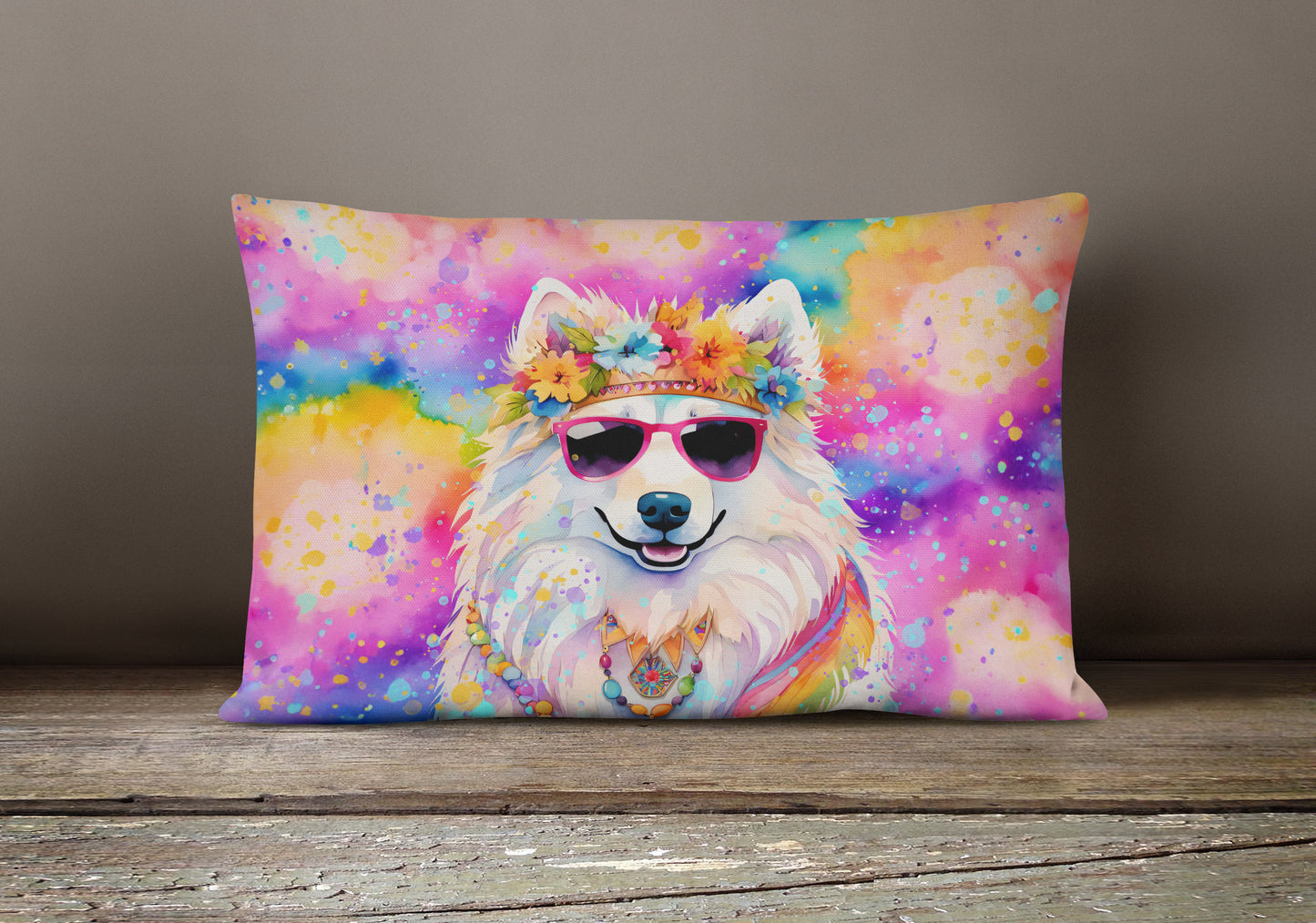 Samoyed Hippie Dawg Throw Pillow