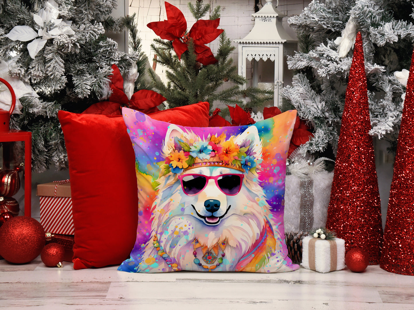 Samoyed Hippie Dawg Throw Pillow