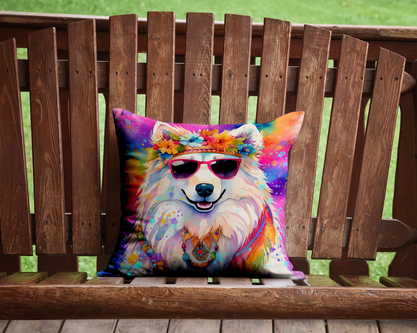 Samoyed Hippie Dawg Throw Pillow