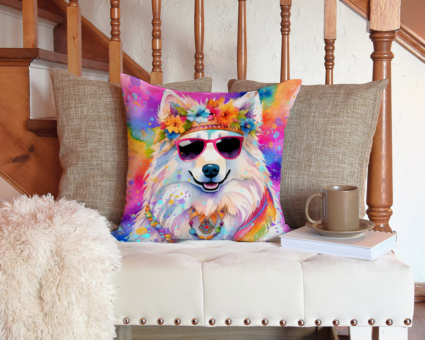 Samoyed Hippie Dawg Throw Pillow