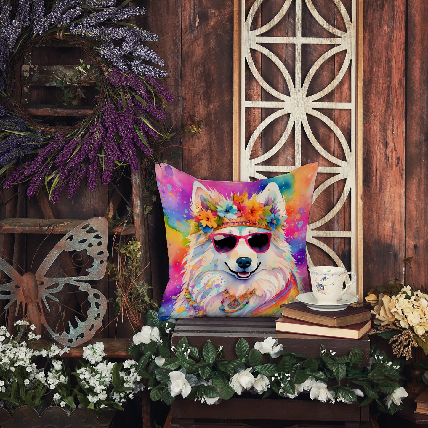 Samoyed Hippie Dawg Throw Pillow