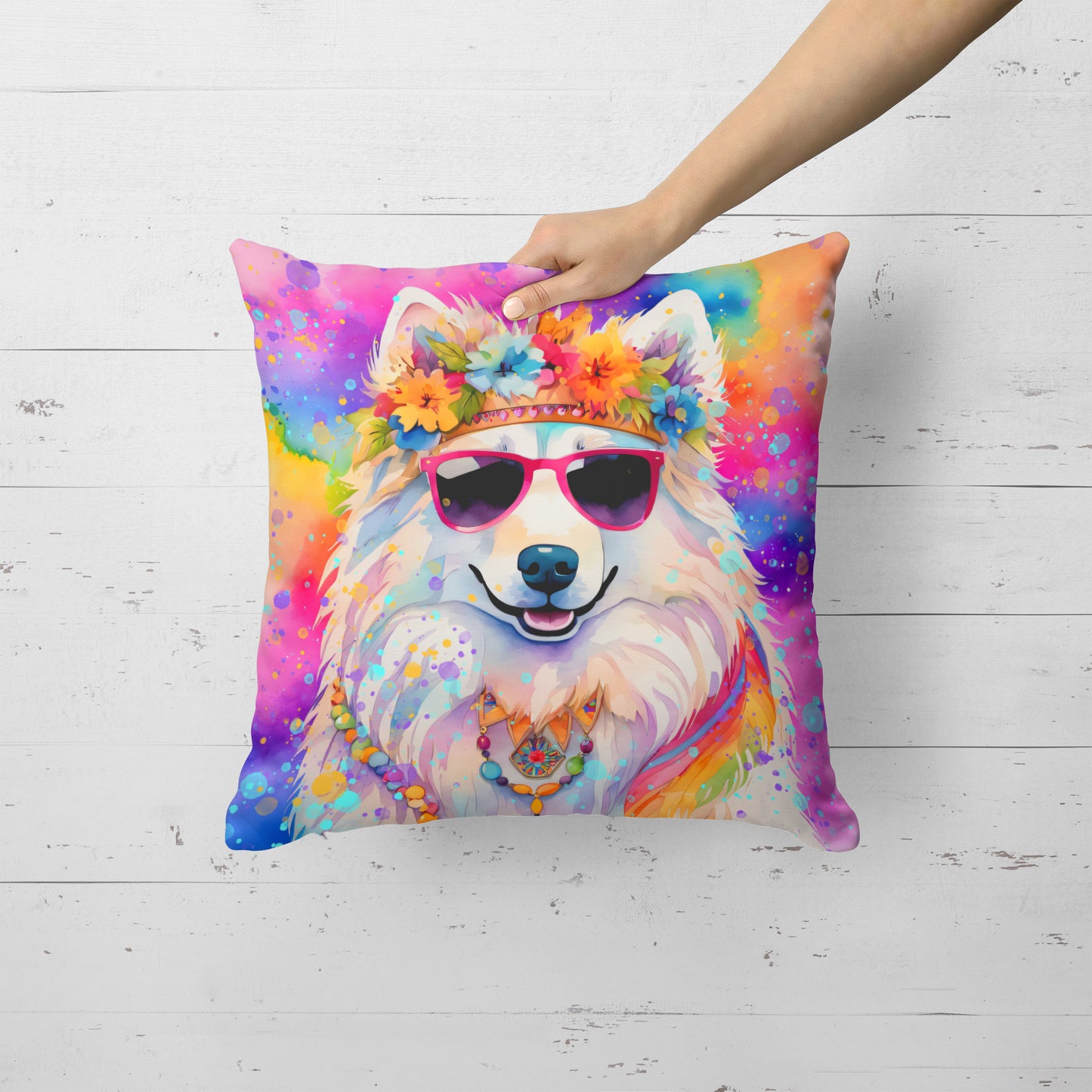 Samoyed Hippie Dawg Throw Pillow