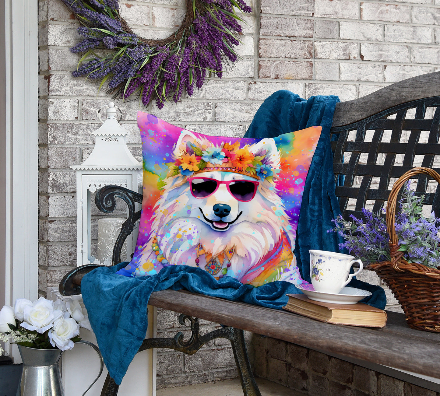 Samoyed Hippie Dawg Throw Pillow