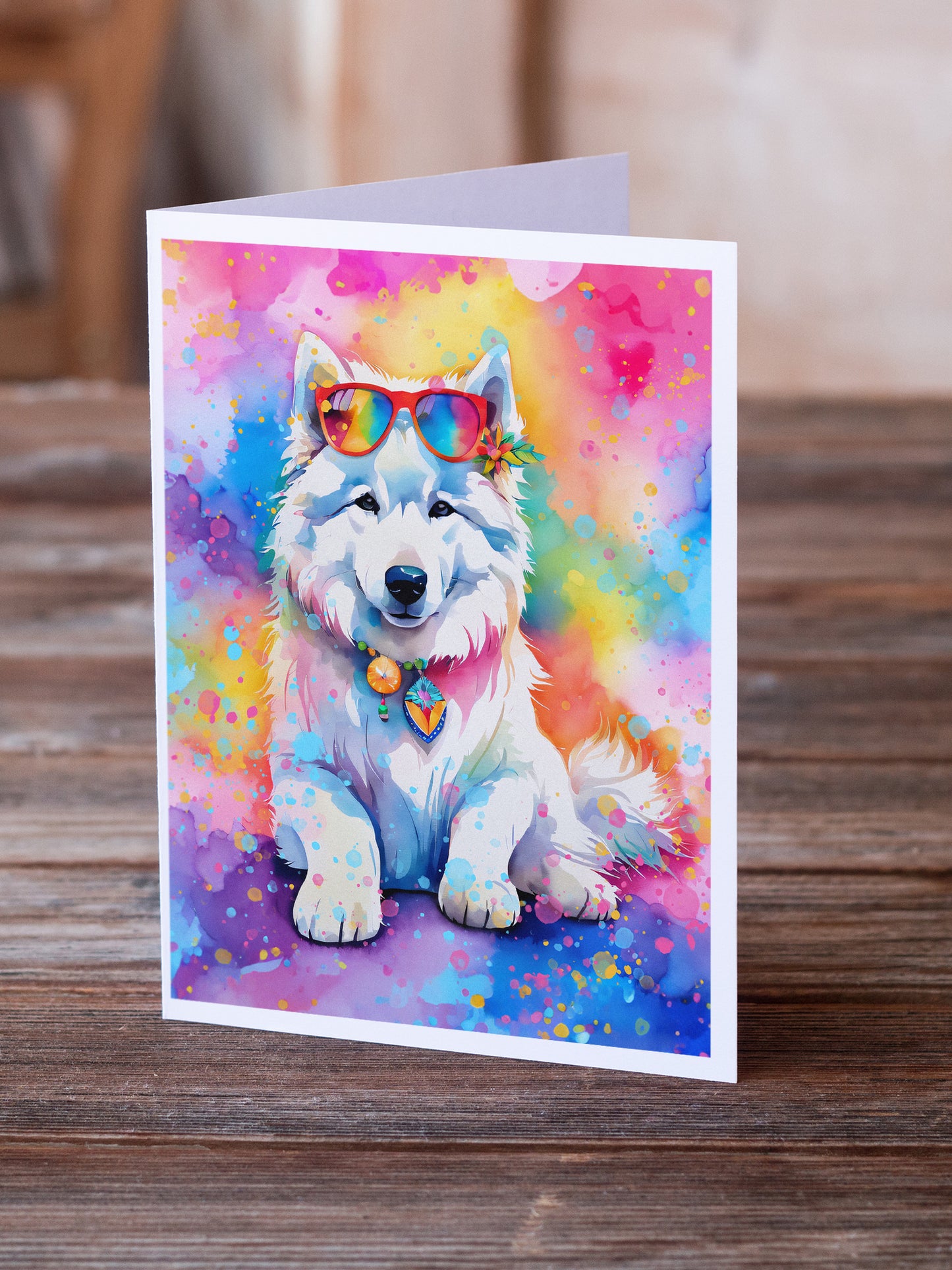 Samoyed Hippie Dawg Greeting Cards Pack of 8