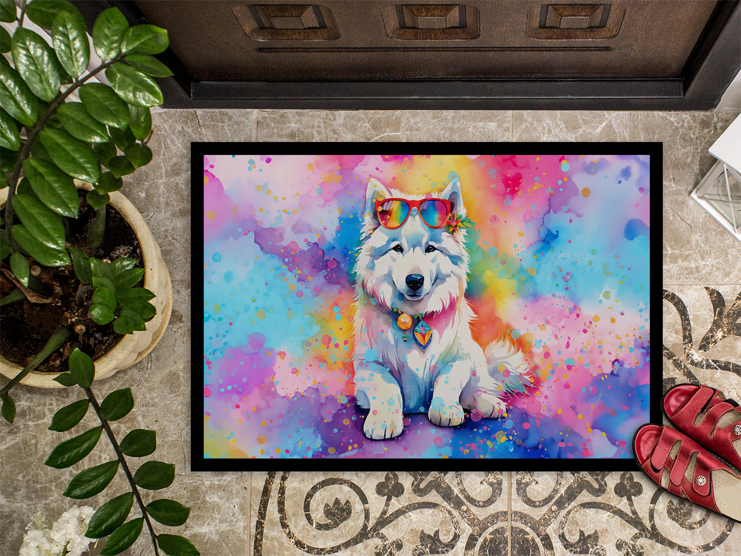 Samoyed Hippie Dawg Doormat