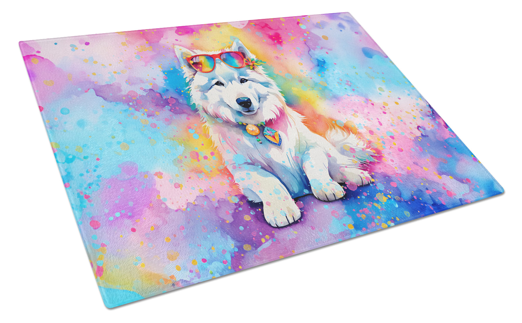 Buy this Samoyed Hippie Dawg Glass Cutting Board