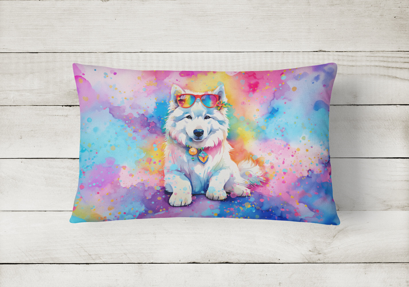 Samoyed Hippie Dawg Throw Pillow