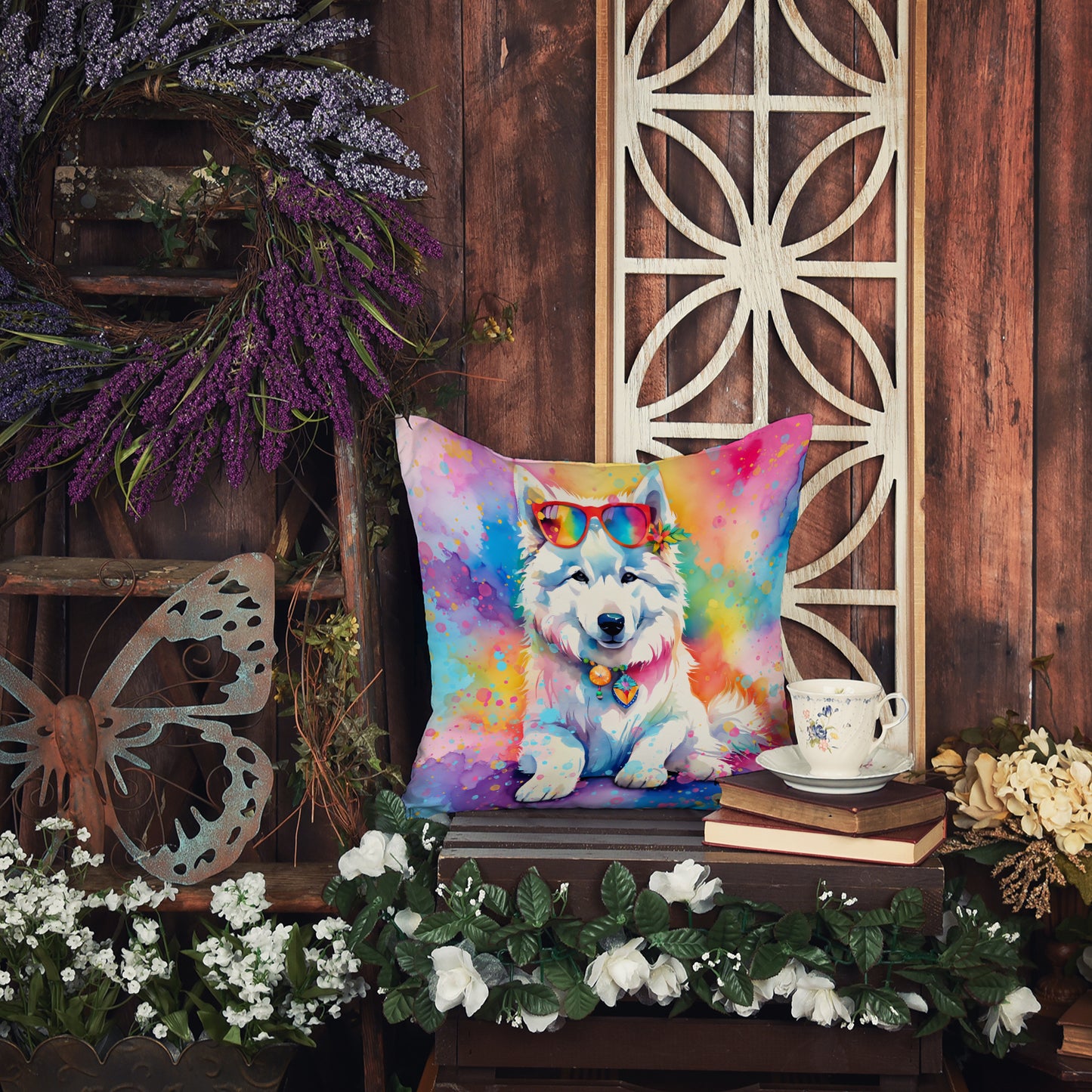 Samoyed Hippie Dawg Throw Pillow