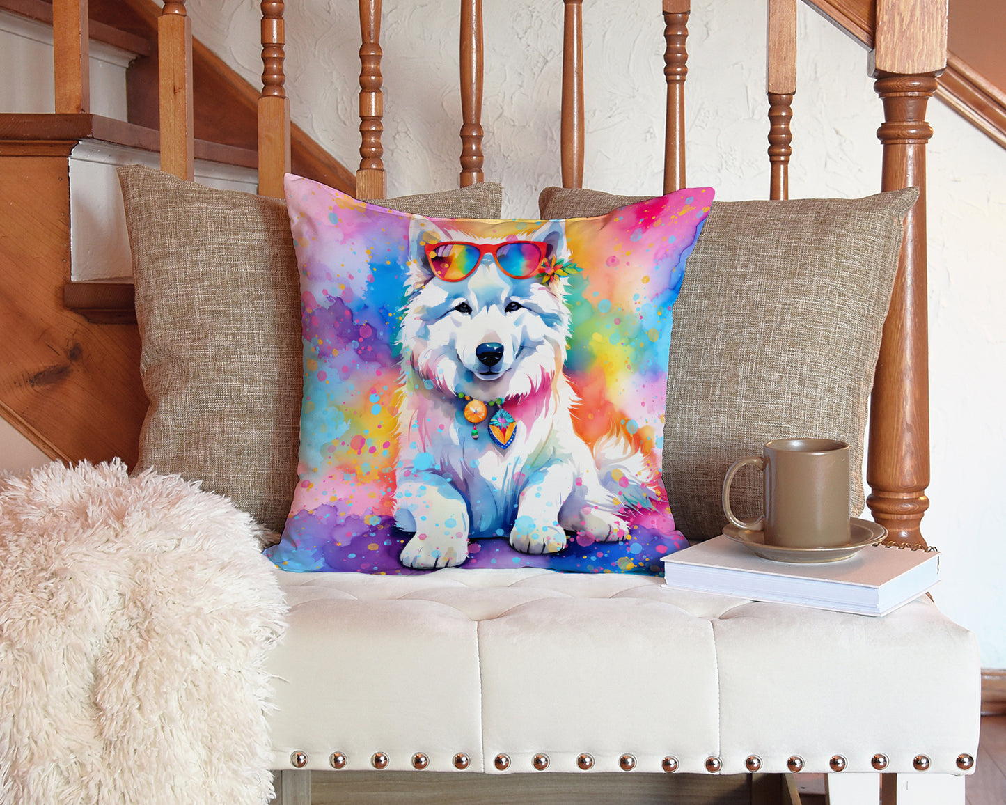 Samoyed Hippie Dawg Throw Pillow