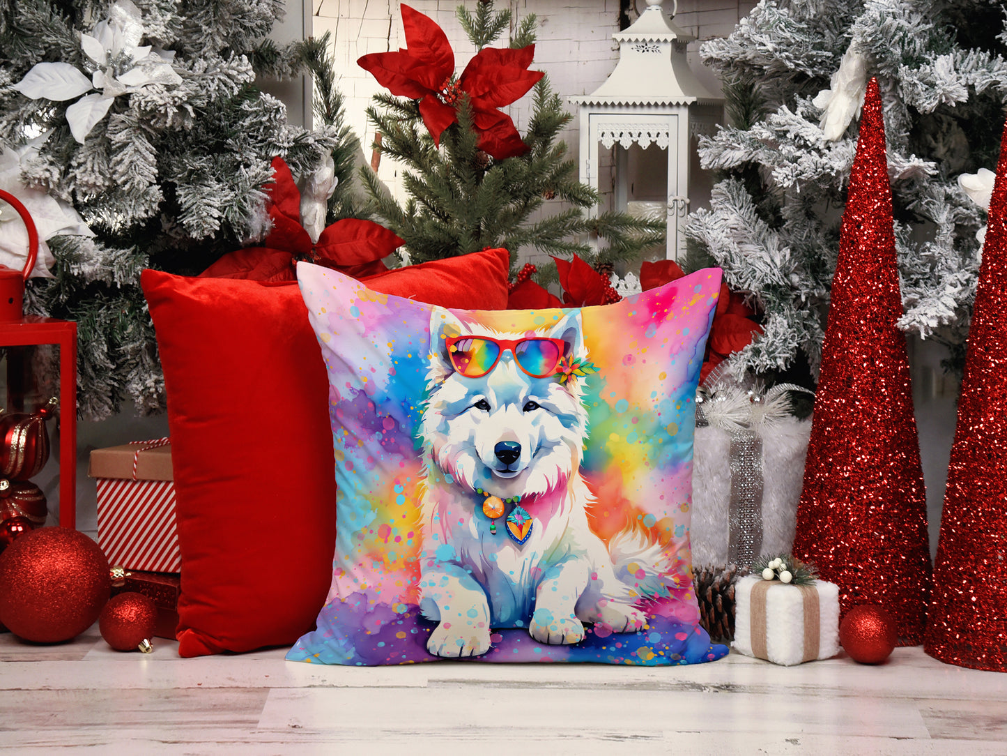 Samoyed Hippie Dawg Throw Pillow