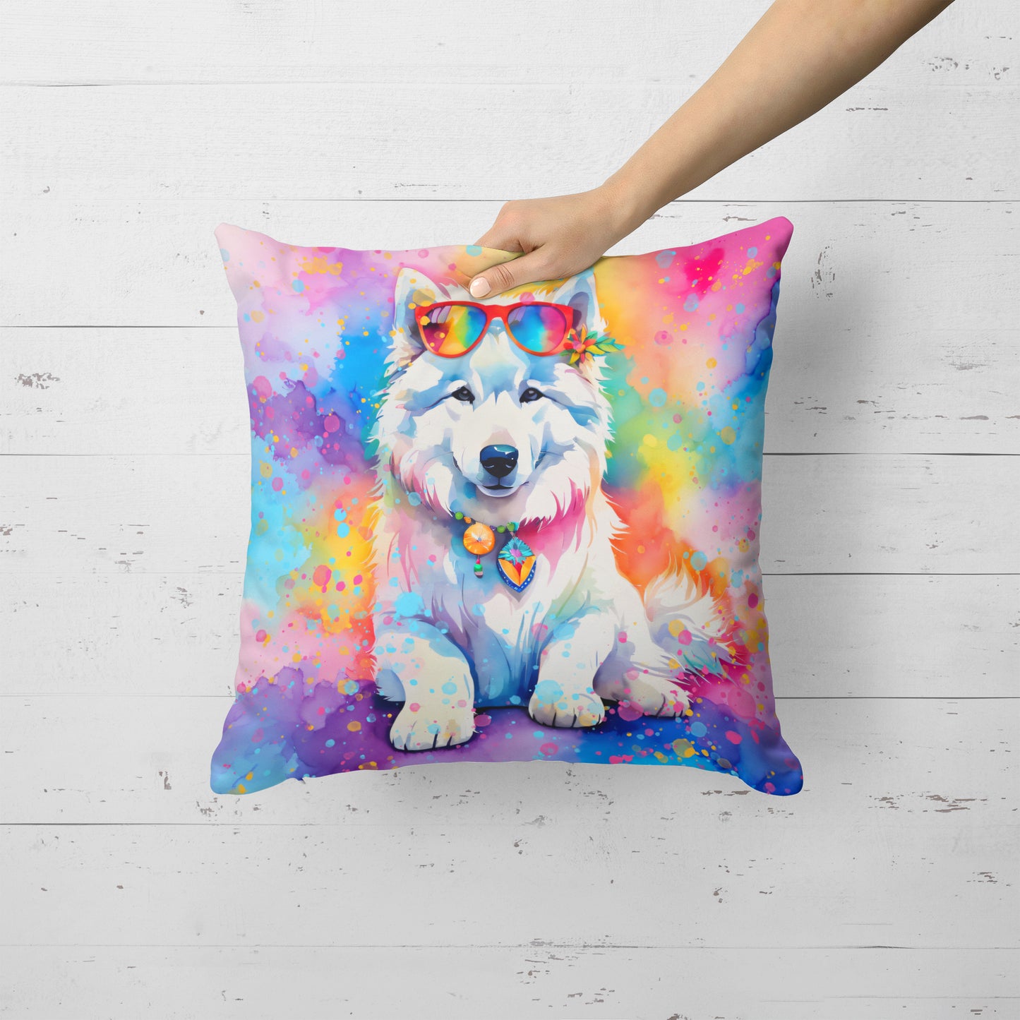 Samoyed Hippie Dawg Throw Pillow