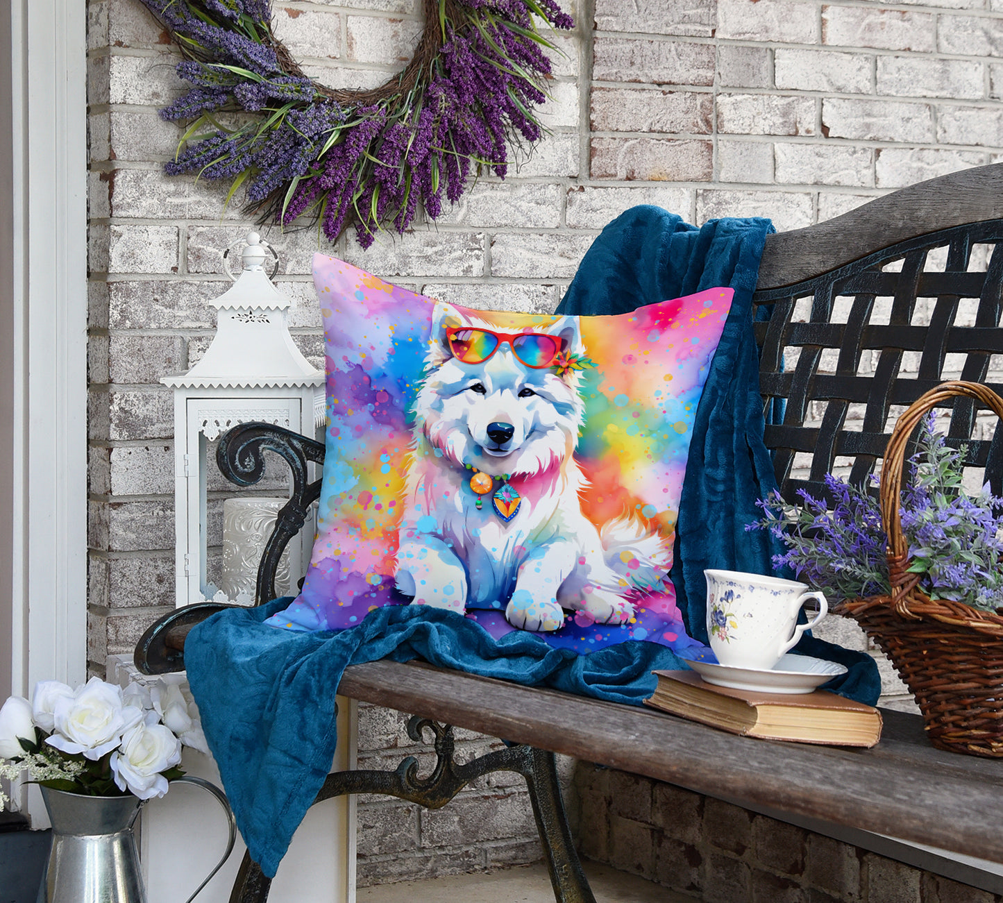 Samoyed Hippie Dawg Throw Pillow